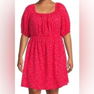 Terra & Sky Women’s Puff Sleeve Plus Size Rayon / Linen Blend Dress